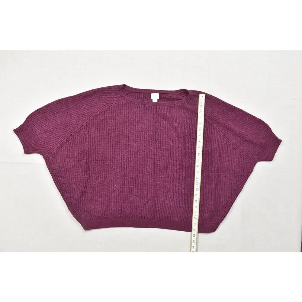 Chico's Women's Size 3 Large XL Purple Ribbed Knit Dolman Short Sleeve Pullover